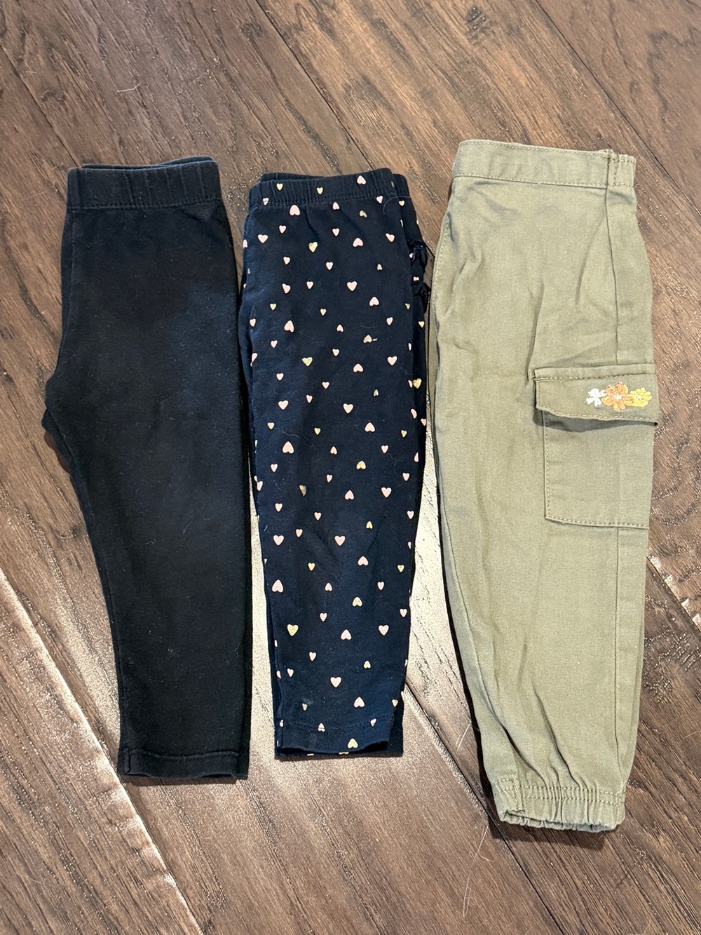 12 Month Girls Cargo Pants & Leggings Set - Olive, Navy, Black